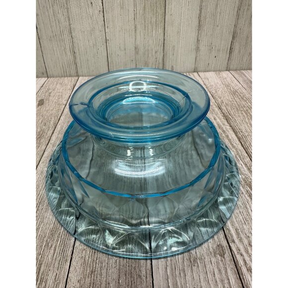 Vintage Early American Pattern Glass Bowl Footed Diamond Quilted Sky Blue 7" DIA - Picture 4 of 8